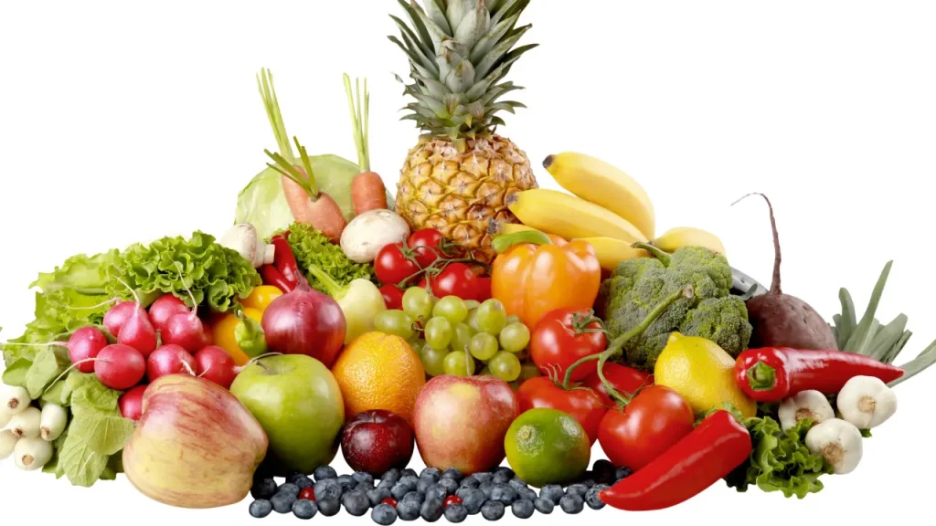 Fresh fruits and vegetables. 
